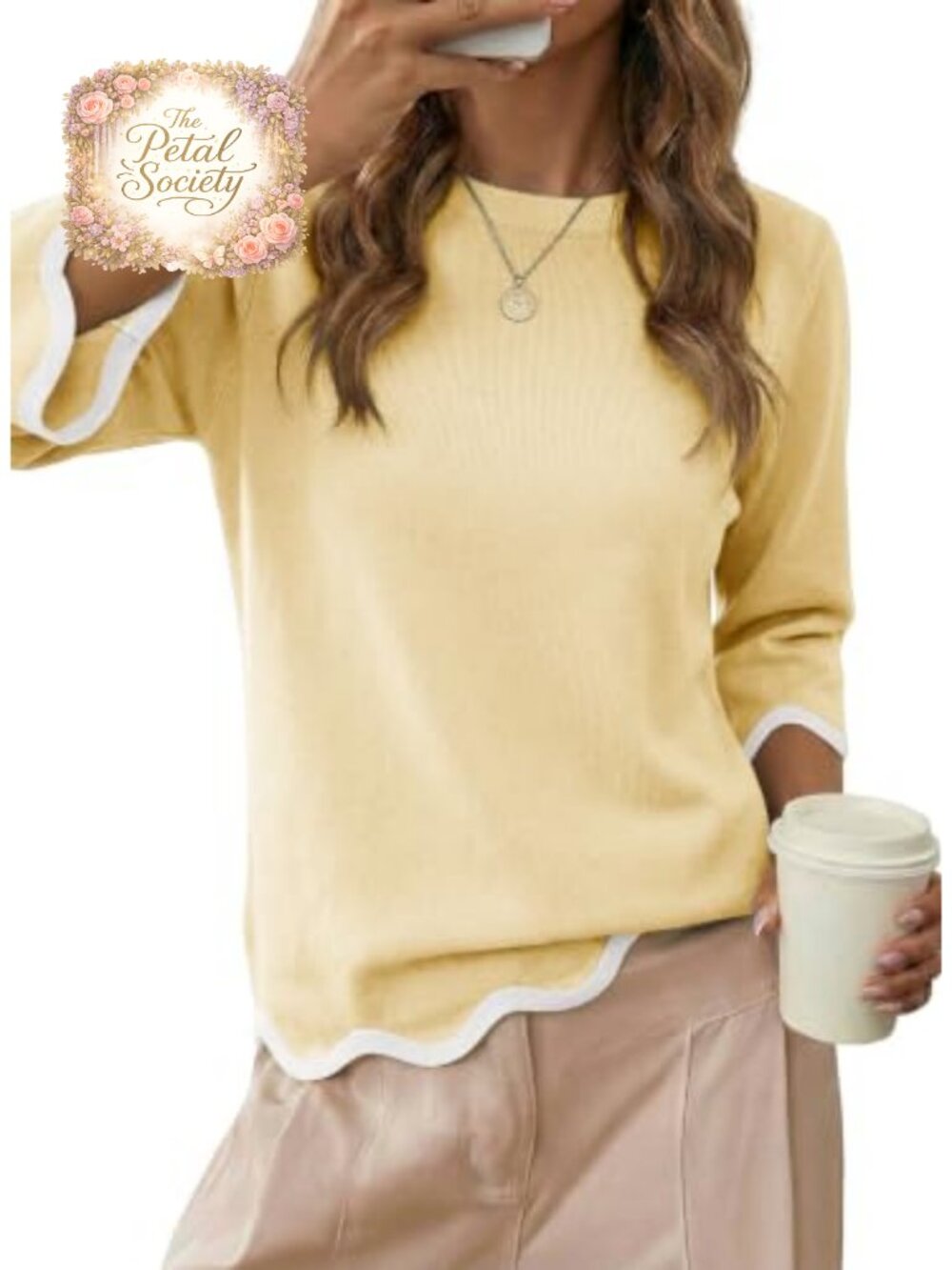Women's Wool Blend Sweater 3/4 Sleeve Crewneck Relaxed Fit Casual Pullover